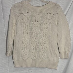 Talbots Cream Women's Cable Knit Sweater with 3/4 sleeves 
Size M